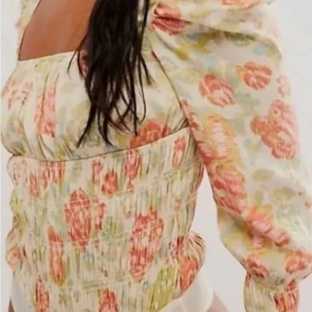 Free People Intimately Smock It To You Floral Bodysuit L‎ NWT Milkmaid Coquette